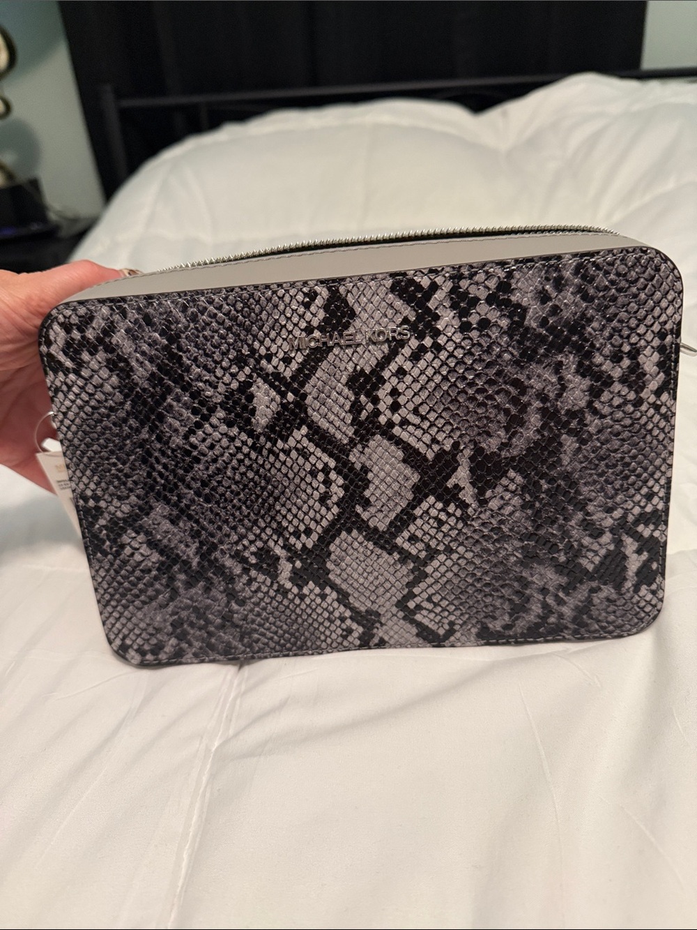 Michael Kors Quarry Grey Snake-Print Crossbody Bag - Picture 3 of 6